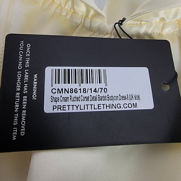 Pretty Little Thing Cream Ruched Cosert Detailed Bardot Bodycon Dress Sz 4 (NWT) - Picture 10 of 11